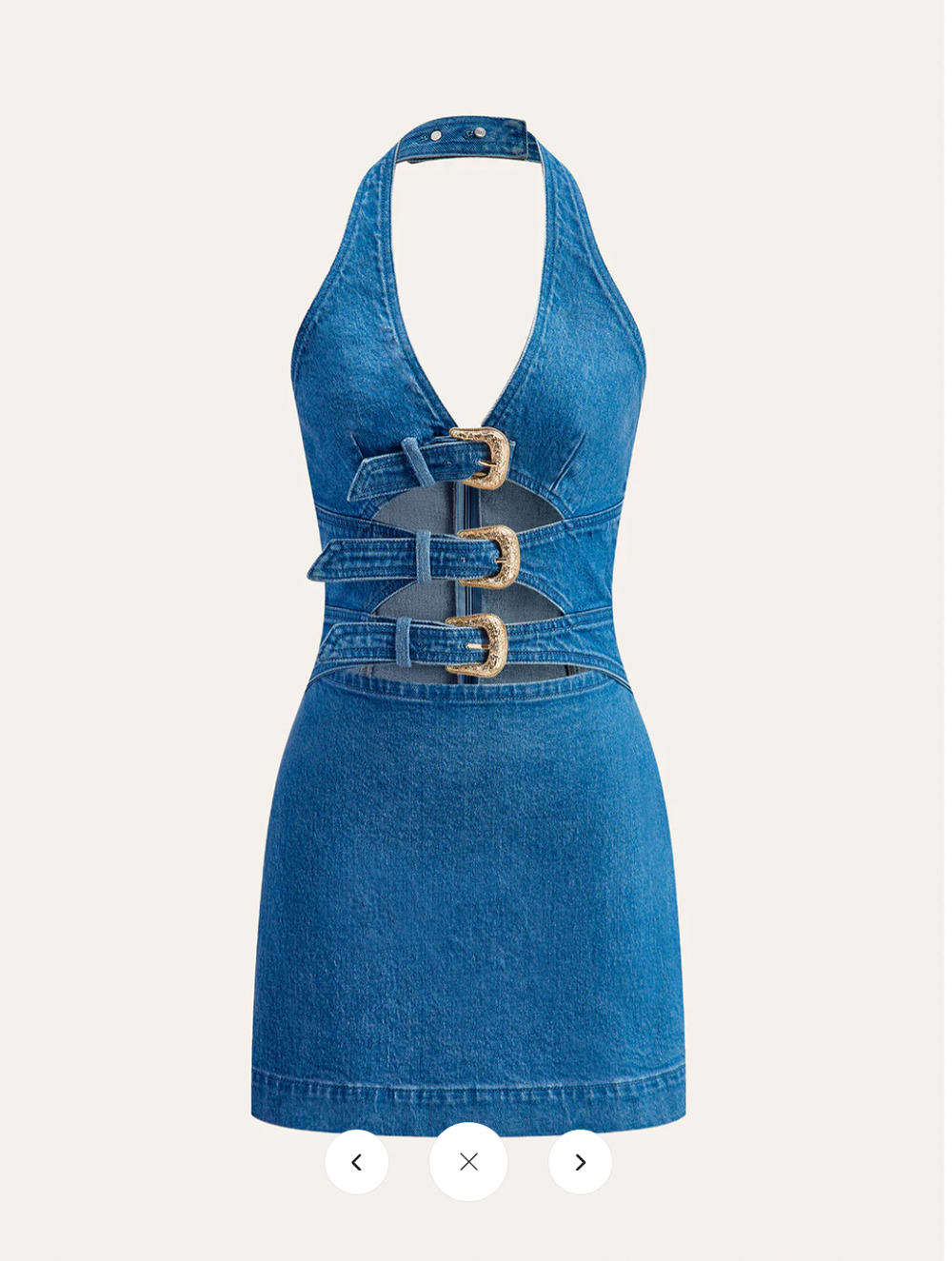 Commense Halter Neck Buckle Detail Denim Dress Sz S